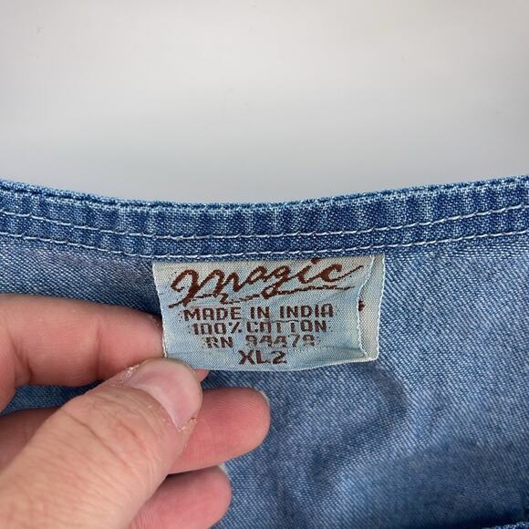 Vintage Magic 100% cotton fish seashell turtle stamped denim jean dresss sz 2XL - Picture 6 of 7